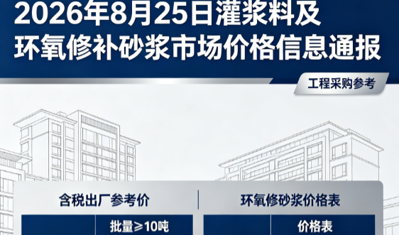 固镇2026年8月25日灌浆料及环氧修补砂浆市场价格信息通报